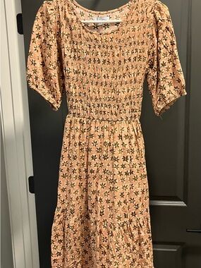 Smocked Peach Floral Prairie Dress